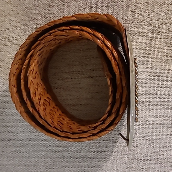 Braided GENUINE Leather Belt with STERLING Silver Clip-On Buckle Sz Large - Picture 6 of 7